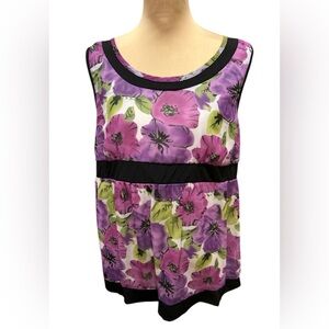 Cato Women's Size XL Purple, Green & Black Floral Sleeveless Empire Waist Blouse